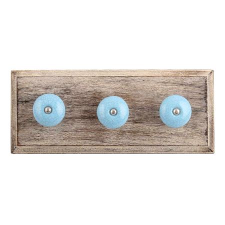Blue Black Crackle Ceramic Wooden Hooks